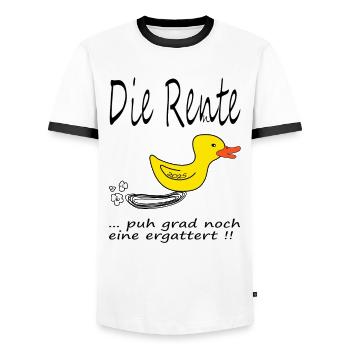 rEnte 2025 - Männer Kontrast-T-Shirt - Weiß/Schwarz - Vorne - AI Model Female 172 light (172cm) & AI Model Male 178 dark (178cm)