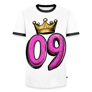 Couronne à 9 chiffres - T-shirt contrasté Homme - blanc/noir - Devant - AI Model Female 172 light (172cm) & AI Model Male 178 dark (178cm)