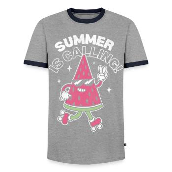 Summer is Calling - Men's Ringer Shirt - grey/navy  - Front - AI Model Female 172 light (172cm) & AI Model Male 178 light (178cm)