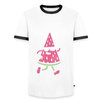 Summer is Calling - Men's Ringer Shirt - white/black - Front - AI Model Female 172 light (172cm) & AI Model Male 178 dark (178cm)