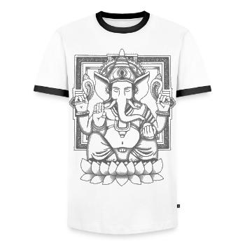 Ganesha Black Distressed - Men's Ringer Shirt - white/black - Front - AI Model Female 172 light (172cm) & AI Model Male 178 dark (178cm)