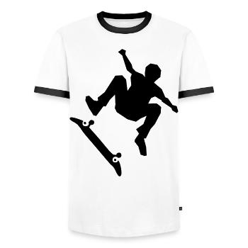 Skateboarder on skateboard - Men's Ringer Shirt - white/black - Front - AI Model Female 172 light (172cm) & AI Model Male 178 dark (178cm)