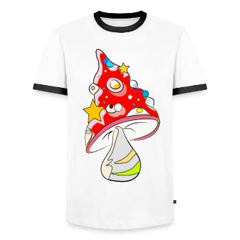Champignon rouge - agaric de mouche - T-shirt contrasté Homme - blanc/noir - Devant - AI Model Female 172 light (172cm) & AI Model Male 178 dark (178cm)
