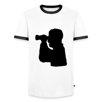 Fernglas Silhouette Beobachten - Männer Kontrast-T-Shirt - Weiß/Schwarz - Vorne - AI Model Female 172 light (172cm) & AI Model Male 178 dark (178cm)