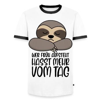 Faultier Wer früh aufsteht hasst mehr vom Tag - Männer Kontrast-T-Shirt - Weiß/Schwarz - Vorne - AI Model Female 172 light (172cm) & AI Model Male 178 dark (178cm)
