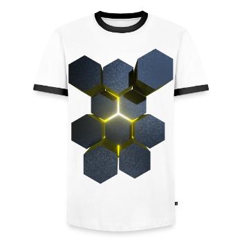 Hexagon 3D Effekt Heilige Geometrie - Männer Kontrast-T-Shirt - Weiß/Schwarz - Vorne - AI Model Female 172 light (172cm) & AI Model Male 178 dark (178cm)