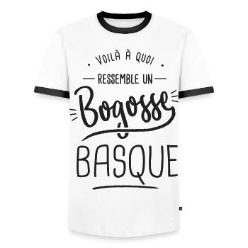 pays basque voilà un bogosse basque cadeau Basque - T-shirt contrasté Homme - blanc/noir - Devant - AI Model Female 172 light (172cm) & AI Model Male 178 dark (178cm)