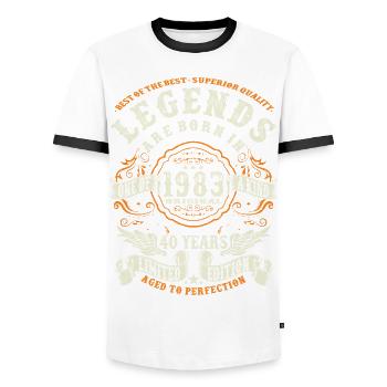 legends are born in 1983 - 40 years old - Men's Ringer Shirt - white/black - Front - AI Model Female 172 light (172cm) & AI Model Male 178 dark (178cm)