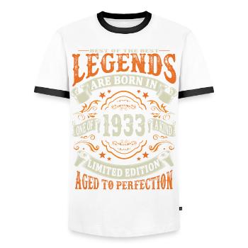 Legenden wurden 1933 geboren - Männer Kontrast-T-Shirt - Weiß/Schwarz - Vorne - AI Model Female 172 light (172cm) & AI Model Male 178 dark (178cm)