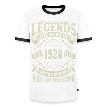 legends born in 1928 - Men's Ringer Shirt - white/black - Front - AI Model Female 172 light (172cm) & AI Model Male 178 dark (178cm)
