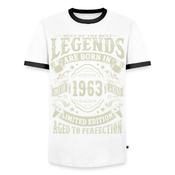 Legenden geboren 1963 - Männer Kontrast-T-Shirt - Weiß/Schwarz - Vorne - AI Model Female 172 light (172cm) & AI Model Male 178 dark (178cm)