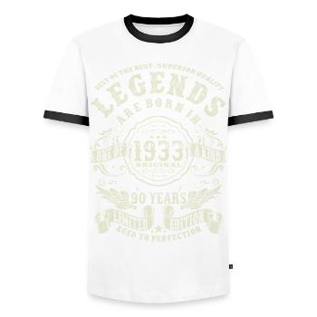Legenden geboren 1933 - 90 Jahre alt - Männer Kontrast-T-Shirt - Weiß/Schwarz - Vorne - AI Model Female 172 light (172cm) & AI Model Male 178 dark (178cm)