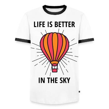 Montgolfière Montgolfière Pilote de montgolfière - T-shirt contrasté Homme - blanc/noir - Devant - AI Model Female 172 light (172cm) & AI Model Male 178 dark (178cm)