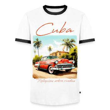 Cuba Car In Village - Men's Ringer Shirt - white/black - Front - AI Model Female 172 light (172cm) & AI Model Male 178 dark (178cm)