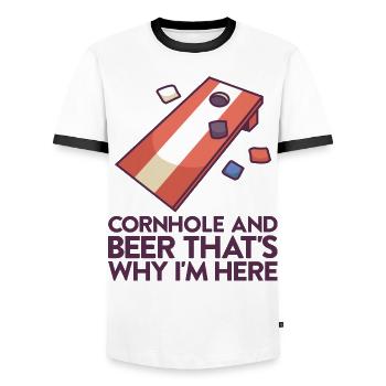 Jeu de Cornhole Tenue de trou de maïs avec Cornhole - T-shirt contrasté Homme - blanc/noir - Devant - AI Model Female 172 light (172cm) & AI Model Male 178 dark (178cm)