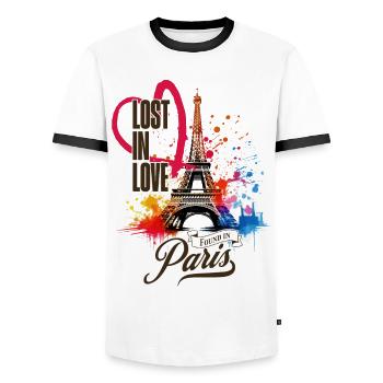 Paris, Eiffel Tower, France, City, Skyline, Art - Men's Ringer Shirt - white/black - Front - AI Model Female 172 light (172cm) & AI Model Male 178 dark (178cm)