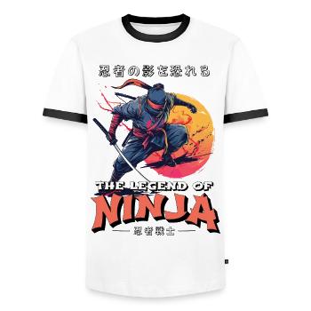 Ninja Fighter Guerrier Shinobi Japon Épée Katana - T-shirt contrasté Homme - blanc/noir - Devant - AI Model Female 172 light (172cm) & AI Model Male 178 dark (178cm)