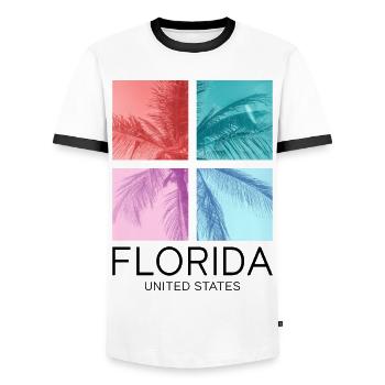 Florida USA Miami America Summer Palm Trees Beach - Men's Ringer Shirt - white/black - Front - AI Model Female 172 light (172cm) & AI Model Male 178 dark (178cm)