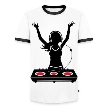 DJ Turntables Festival Woman - Men's Ringer Shirt - white/black - Front - AI Model Female 172 light (172cm) & AI Model Male 178 dark (178cm)