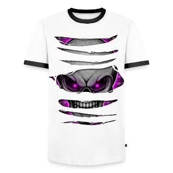 Totenkopf Aufgerissen 005 - Männer Kontrast-T-Shirt - Weiß/Schwarz - Vorne - AI Model Female 172 light (172cm) & AI Model Male 178 dark (178cm)