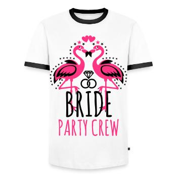 Bride Braut Party Crew JGA Flamingos Eheringe 103 - Männer Kontrast-T-Shirt - Weiß/Schwarz - Vorne - AI Model Female 172 light (172cm) & AI Model Male 178 dark (178cm)