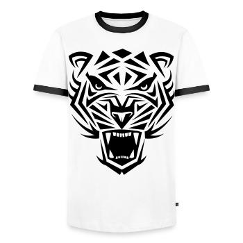 Tiger Tribal Wild Cat Cool mood - Men's Ringer Shirt - white/black - Front - AI Model Female 172 light (172cm) & AI Model Male 178 dark (178cm)