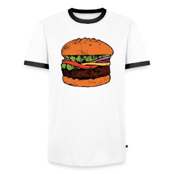 Burger Hamburger Cheeseburger Fast Food Hunger - T-shirt contrasté Homme - blanc/noir - Devant - AI Model Female 172 light (172cm) & AI Model Male 178 dark (178cm)