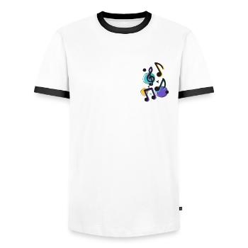 Notes musicales et taches de peinture - T-shirt contrasté Homme - blanc/noir - Devant - AI Model Female 172 light (172cm) & AI Model Male 178 dark (178cm)