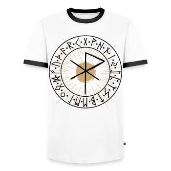 RUNE für die LIEBE Runenalphabet Furthark Wikinger - Männer Kontrast-T-Shirt - Weiß/Schwarz - Vorne - AI Model Female 172 light (172cm) & AI Model Male 178 dark (178cm)