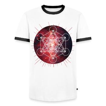 METATRON Symbol - Men's Ringer Shirt - white/black - Front - AI Model Female 172 light (172cm) & AI Model Male 178 dark (178cm)
