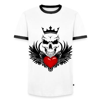 Totenkopf, Engelsflügel, Herz & Sensen in Schwarz - Männer Kontrast-T-Shirt - Weiß/Schwarz - Vorne - AI Model Female 172 light (172cm) & AI Model Male 178 dark (178cm)