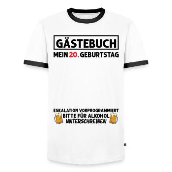 Gästebuch 20. Geburtstag Mann Frau 20 Jahre - Männer Kontrast-T-Shirt - Weiß/Schwarz - Vorne - AI Model Female 172 light (172cm) & AI Model Male 178 dark (178cm)