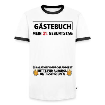 Gästebuch 21. Geburtstag Mann Frau 21 Jahre - Männer Kontrast-T-Shirt - Weiß/Schwarz - Vorne - AI Model Female 172 light (172cm) & AI Model Male 178 dark (178cm)
