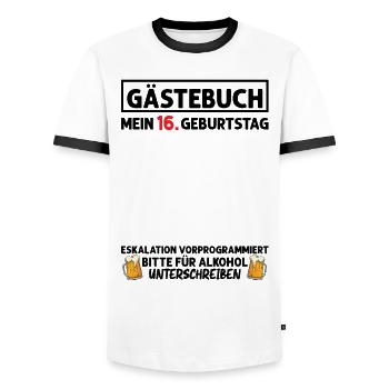 Gästebuch 16. Geburtstag Mann Frau 16 Jahre - Männer Kontrast-T-Shirt - Weiß/Schwarz - Vorne - AI Model Female 172 light (172cm) & AI Model Male 178 dark (178cm)