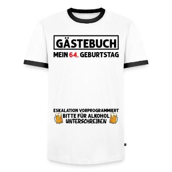 Gästebuch 64. Geburtstag Mann Frau 64 Jahre - Männer Kontrast-T-Shirt - Weiß/Schwarz - Vorne - AI Model Female 172 light (172cm) & AI Model Male 178 dark (178cm)