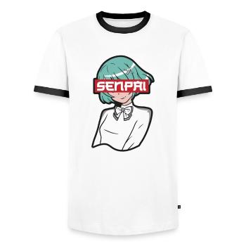 Un fan d’anime présente un cosplay de dessin animé japonais - T-shirt contrasté Homme - blanc/noir - Devant - AI Model Female 172 light (172cm) & AI Model Male 178 dark (178cm)