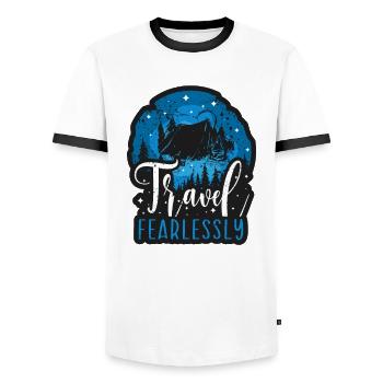 Adventure Travel Present Travel Lovers - Men's Ringer Shirt - white/black - Front - AI Model Female 172 light (172cm) & AI Model Male 178 dark (178cm)