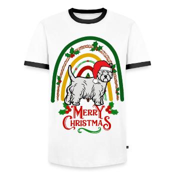 West Highland White Terrier Christmas - Men's Ringer Shirt - white/black - Front - AI Model Female 172 light (172cm) & AI Model Male 178 dark (178cm)