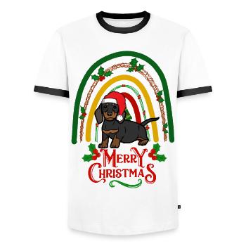 Cute Dachshund Christmas Puppy Kawaii - Men's Ringer Shirt - white/black - Front - AI Model Female 172 light (172cm) & AI Model Male 178 dark (178cm)