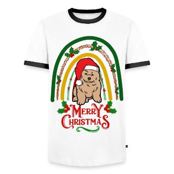 Chow Chow Christmas Dog - Men's Ringer Shirt - white/black - Front - AI Model Female 172 light (172cm) & AI Model Male 178 dark (178cm)
