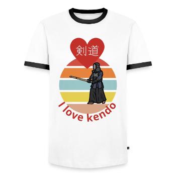 I love kendo - Men's Ringer Shirt - white/black - Front - AI Model Female 172 light (172cm) & AI Model Male 178 dark (178cm)