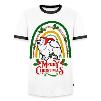 Weihnachten deutscher Spitz Liebhaber Kawaii - Männer Kontrast-T-Shirt - Weiß/Schwarz - Vorne - AI Model Female 172 light (172cm) & AI Model Male 178 dark (178cm)