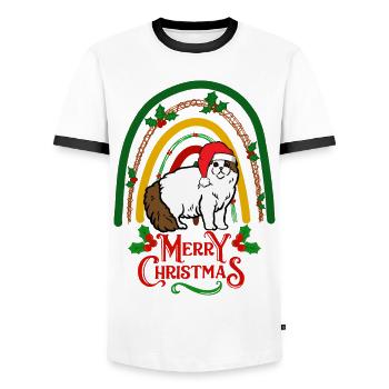 Scottish Folding Ear Cat Christmas - Men's Ringer Shirt - white/black - Front - AI Model Female 172 light (172cm) & AI Model Male 178 dark (178cm)