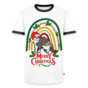 Scottish Folding Ear Cat Christmas - Men's Ringer Shirt - white/black - Front - AI Model Female 172 light (172cm) & AI Model Male 178 dark (178cm)