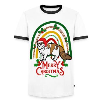 American Curl Cat Noël - T-shirt contrasté Homme - blanc/noir - Devant - AI Model Female 172 light (172cm) & AI Model Male 178 dark (178cm)
