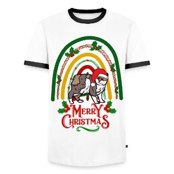 Manx Chat Noël Manx - T-shirt contrasté Homme - blanc/noir - Devant - AI Model Female 172 light (172cm) & AI Model Male 178 dark (178cm)