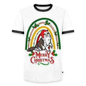 Norwegische Waldkatze Weihnachten - Männer Kontrast-T-Shirt - Weiß/Schwarz - Vorne - AI Model Female 172 light (172cm) & AI Model Male 178 dark (178cm)