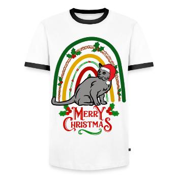 Chat bleu russe Noël - T-shirt contrasté Homme - blanc/noir - Devant - AI Model Female 172 light (172cm) & AI Model Male 178 dark (178cm)
