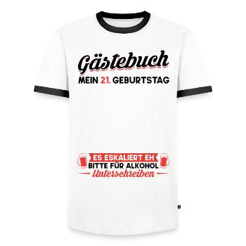 Gästebuch 21. Geburtstag Mann Frau 21 Jahre - Männer Kontrast-T-Shirt - Weiß/Schwarz - Vorne - AI Model Female 172 light (172cm) & AI Model Male 178 dark (178cm)