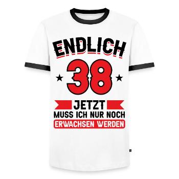 38. Geburtstag Jetzt nur noch erwachsen werden - Männer Kontrast-T-Shirt - Weiß/Schwarz - Vorne - AI Model Female 172 light (172cm) & AI Model Male 178 dark (178cm)